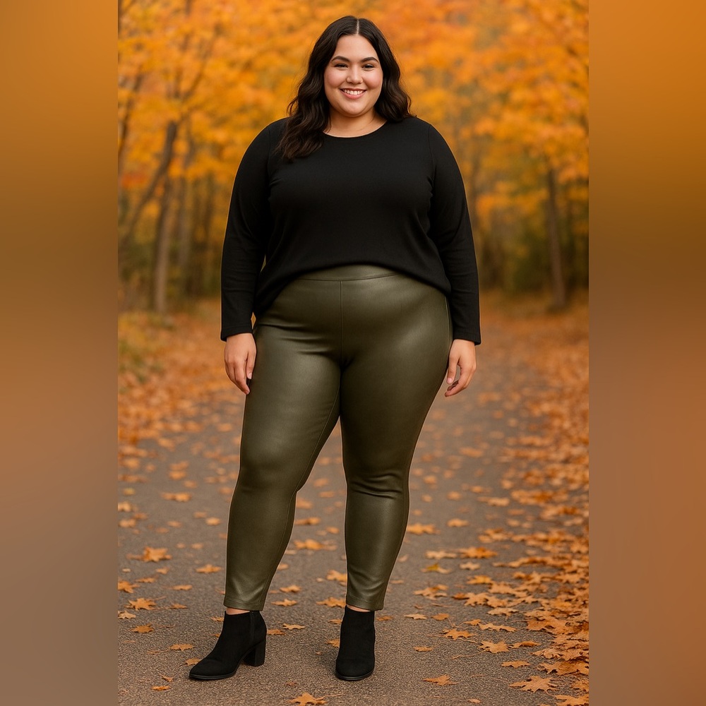 Spanx Faux Leather Leggings 3X āā Olive Green High-Waist Shaping Pants